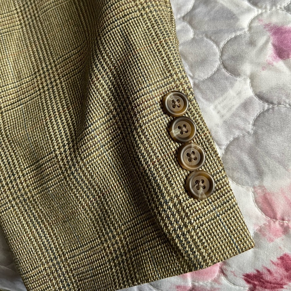 Lauren Ralph Lauren Tan Glen Plaid Blazer Silk Wool 42L - Picture 7 of 14